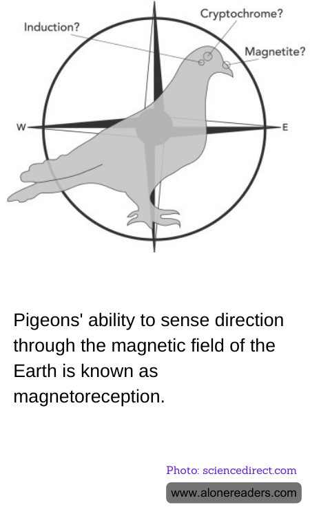 Pigeons' ability to sense direction through the magnetic field of the Earth is known as magnetoreception.