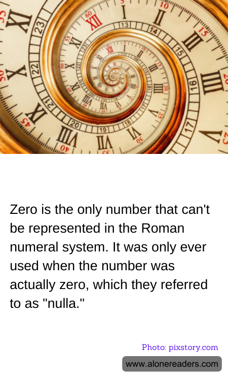 Zero is the only number that can't be represented in the Roman numeral system. It was only ever used when the number was actually zero, which they referred to as "nulla."