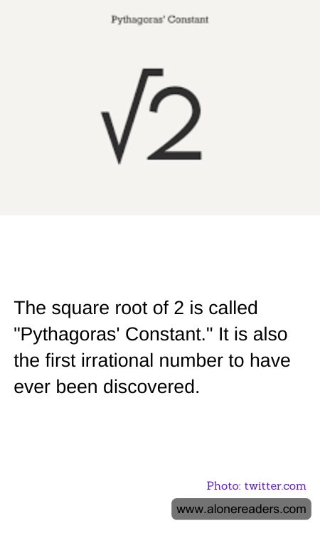 The square root of 2 is called "Pythagoras' Constant." It is also the first irrational number to have ever been discovered.