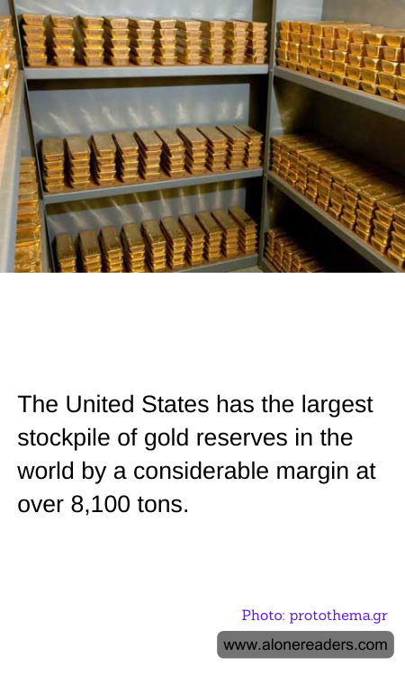 The United States has the largest stockpile of gold reserves in the world by a considerable margin at over 8,100 tons.
