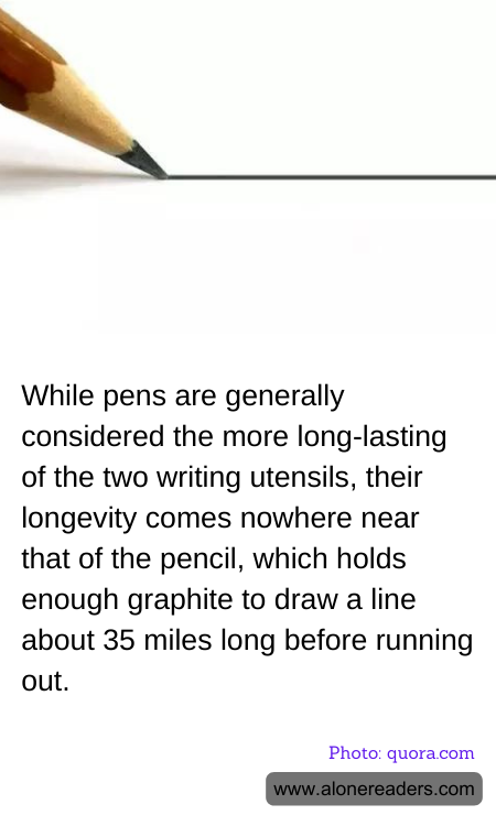 While pens are generally considered the more long-lasting of the two writing utensils, their longevity comes nowhere near that of the pencil, which holds enough graphite to draw a line about 35 miles long before running out.