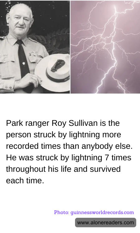 Park ranger Roy Sullivan is the person struck by lightning more recorded times than anybody else. He was struck by lightning 7 times throughout his life and survived each time.