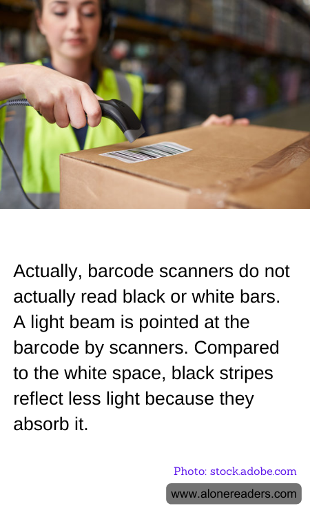 Actually, barcode scanners do not actually read black or white bars. A light beam is pointed at the barcode by scanners. Compared to the white space, black stripes reflect less light because they absorb it.