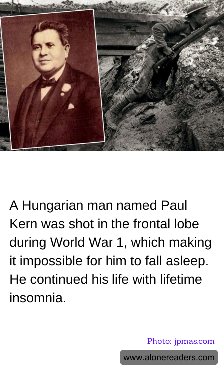 A Hungarian man named Paul Kern was shot in the frontal lobe during World War 1, which making it impossible for him to fall asleep. He continued his life with lifetime insomnia.