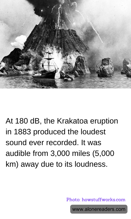 At 180 dB, the Krakatoa eruption in 1883 produced the loudest sound ever recorded. It was audible from 3,000 miles (5,000 km) away due to its loudness.