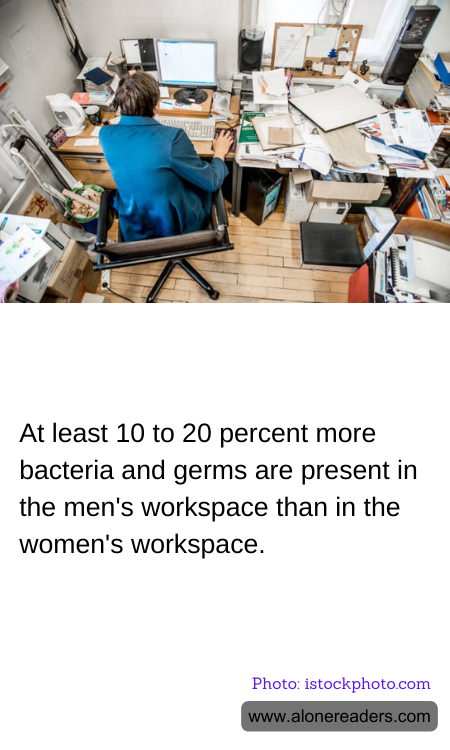 At least 10 to 20 percent more bacteria and germs are present in the men's workspace than in the women's workspace.