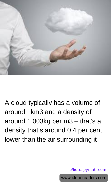 A cloud typically has a volume of around 1km3 and a density of around 1.003kg per m3 – that's a density that’s around 0.4 per cent lower than the air surrounding it