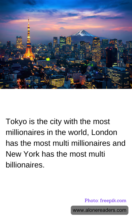 Tokyo is the city with the most millionaires in the world, London has the most multi millionaires and New York has the most multi billionaires.
