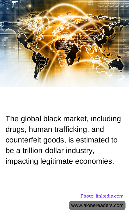 The global black market, including drugs, human trafficking, and counterfeit goods, is estimated to be a trillion-dollar industry, impacting legitimate economies.