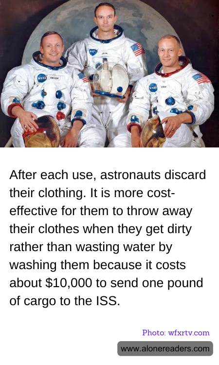 After each use, astronauts discard their clothing. It is more cost-effective for them to throw away their clothes when they get dirty rather than wasting water by washing them because it costs about $10,000 to send one pound of cargo to the ISS.