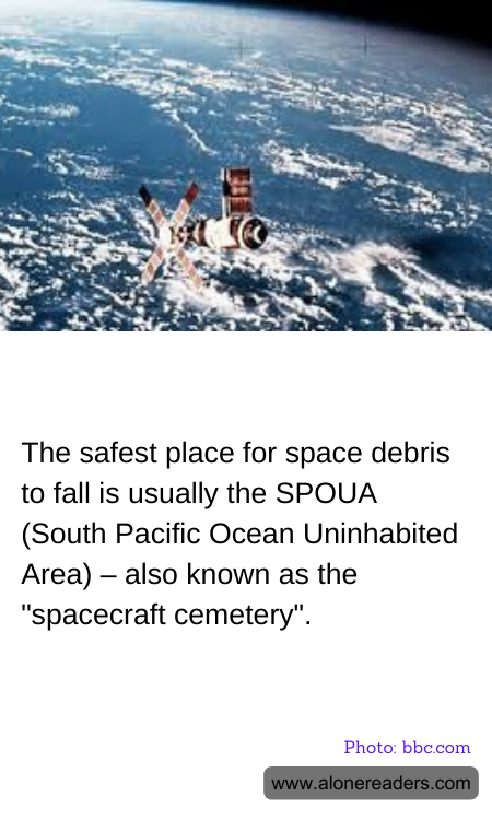 The safest place for space debris to fall is usually the SPOUA (South Pacific Ocean Uninhabited Area) – also known as the "spacecraft cemetery".