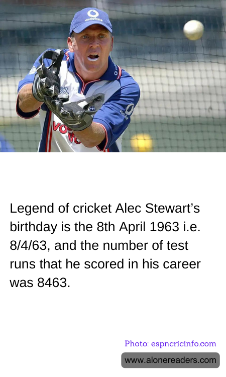 Legend of cricket Alec Stewart’s birthday is the 8th April 1963 i.e. 8/4/63, and the number of test runs that he scored in his career was 8463.