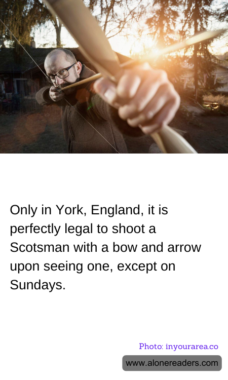 Only in York, England, it is perfectly legal to shoot a Scotsman with a bow and arrow upon seeing one, except on Sundays.