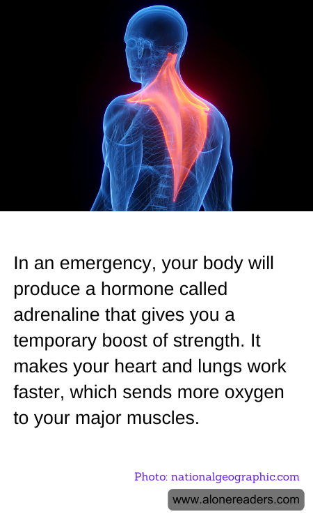 In an emergency, your body will produce a hormone called adrenaline that gives you a temporary boost of strength. It makes your heart and lungs work faster, which sends more oxygen to your major muscles.