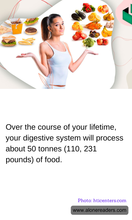 Over the course of your lifetime, your digestive system will process about 50 tonnes (110, 231 pounds) of food.