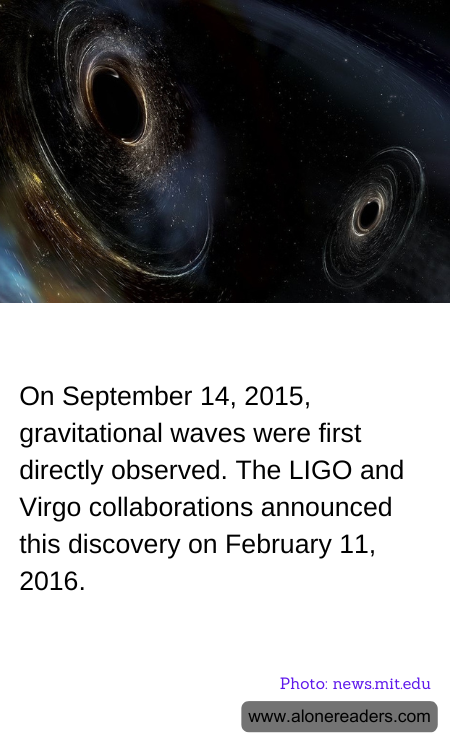 On September 14, 2015, gravitational waves were first directly observed. The LIGO and Virgo collaborations announced this discovery on February 11, 2016.