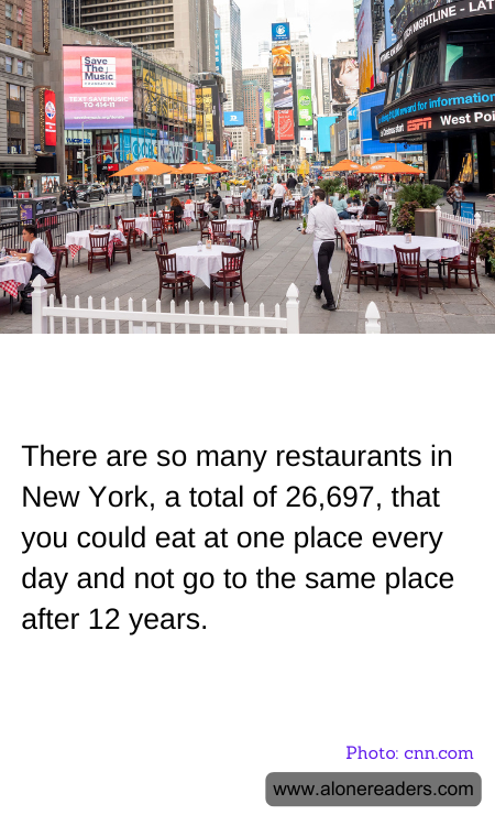 There are so many restaurants in New York, a total of 26,697, that you could eat at one place every day and not go to the same place after 12 years.