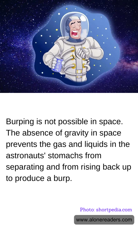 Burping is not possible in space. The absence of gravity in space prevents the gas and liquids in the astronauts' stomachs from separating and from rising back up to produce a burp.