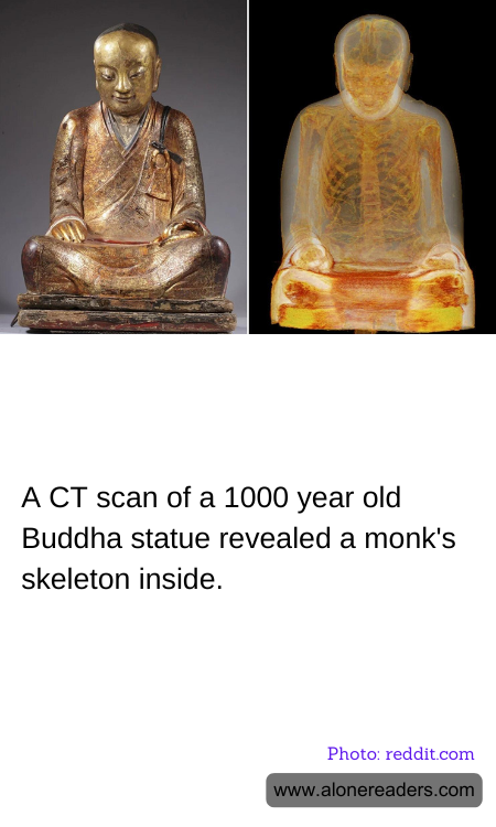 A CT scan of a 1000 year old Buddha statue revealed a monk's skeleton inside.