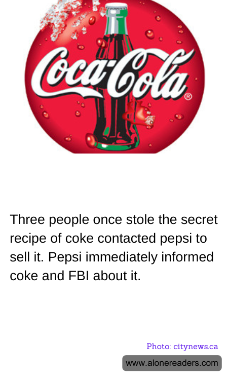Three people once stole the secret recipe of coke contacted pepsi to sell it. Pepsi immediately informed coke and FBI about it.
