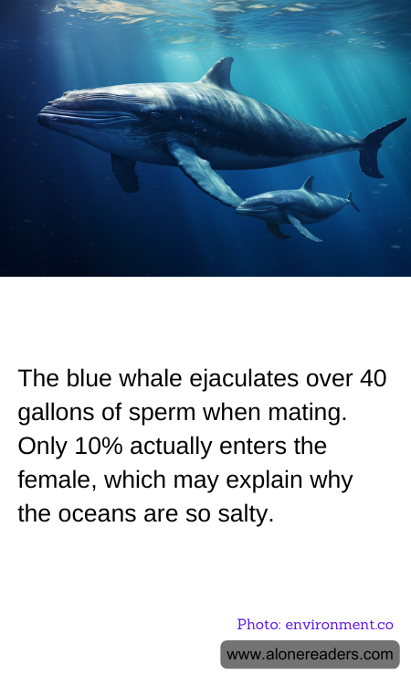 The blue whale ejaculates over 40 gallons of sperm when mating. Only 10% actually enters the female, which may explain why the oceans are so salty.