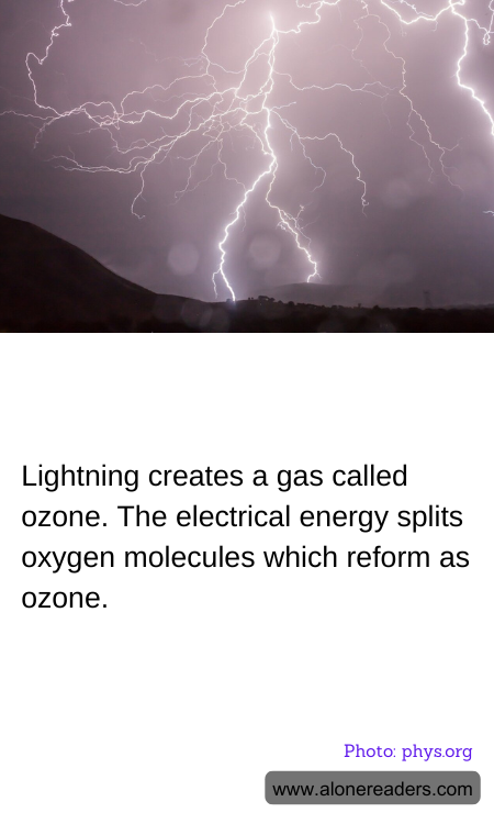 Lightning creates a gas called ozone. The electrical energy splits oxygen molecules which reform as ozone.