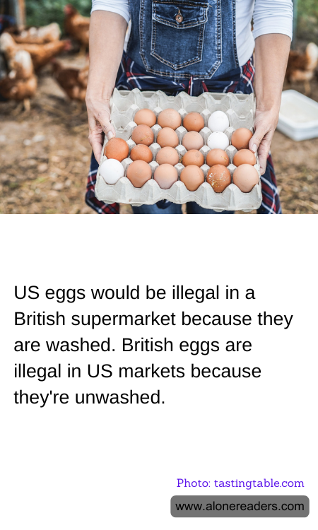 US eggs would be illegal in a British supermarket because they are washed. British eggs are illegal in US markets because they're unwashed.