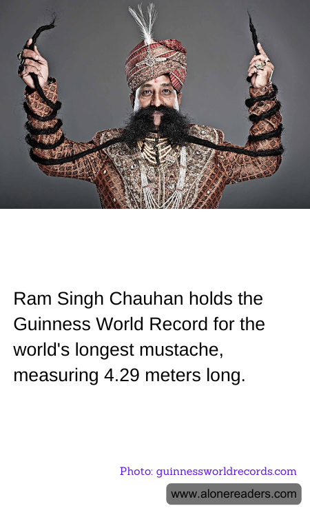 Ram Singh Chauhan holds the Guinness World Record for the world's longest mustache, measuring 4.29 meters long.