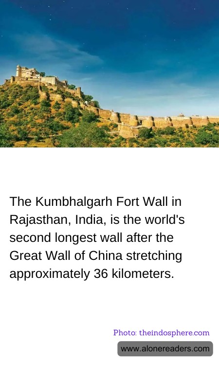 The Kumbhalgarh Fort Wall in Rajasthan, India, is the world's second longest wall after the Great Wall of China stretching approximately 36 kilometers.