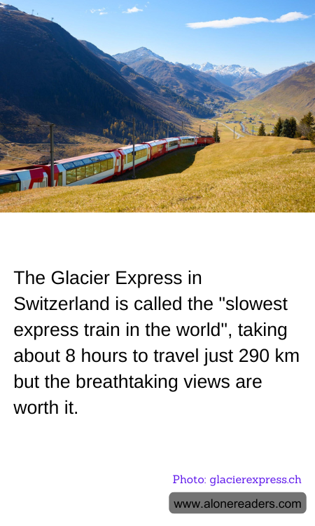The Glacier Express in Switzerland is called the "slowest express train in the world", taking about 8 hours to travel just 290 km but the breathtaking views are worth it.