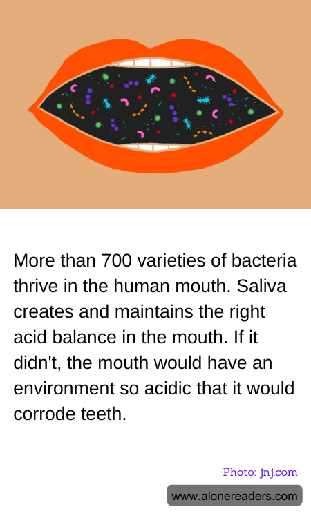 More than 700 varieties of bacteria thrive in the human mouth. Saliva creates and maintains the right acid balance in the mouth. If it didn't, the mouth would have an environment so acidic that it would corrode teeth.