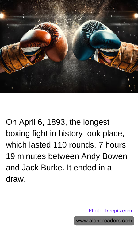On April 6, 1893, the longest boxing fight in history took place, which lasted 110 rounds, 7 hours 19 minutes between Andy Bowen and Jack Burke. It ended in a draw.