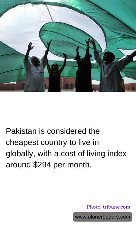Pakistan is considered the cheapest country to live in globally, with a cost of living index around $294 per month.