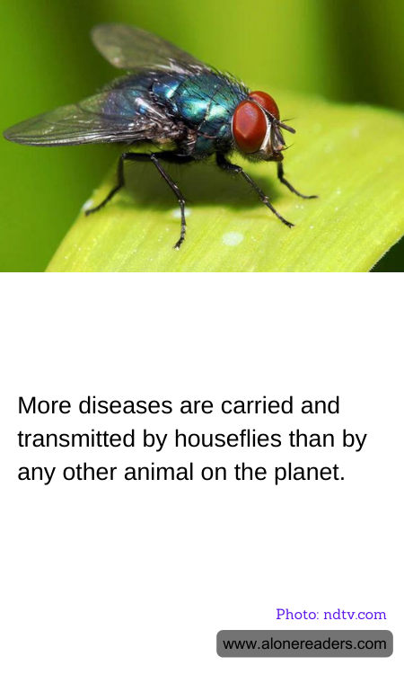 More diseases are carried and transmitted by houseflies than by any other animal on the planet.