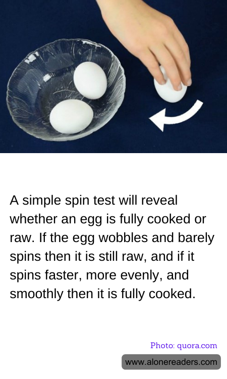 A simple spin test will reveal whether an egg is fully cooked or raw. If the egg wobbles and barely spins then it is still raw, and if it spins faster, more evenly, and smoothly then it is fully cooked.