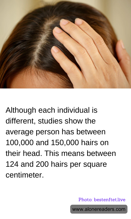 Although each individual is different, studies show the average person has between 100,000 and 150,000 hairs on their head. This means between 124 and 200 hairs per square centimeter.