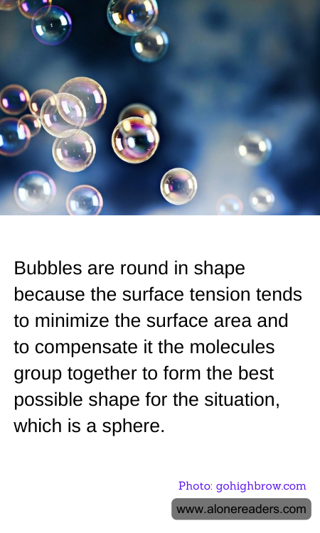 Bubbles are round in shape because the surface tension tends to minimize the surface area and to compensate it the molecules group together to form the best possible shape for the situation, which is a sphere.