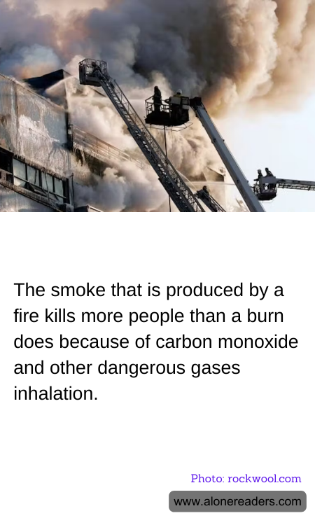 The smoke that is produced by a fire kills more people than a burn does because of carbon monoxide and other dangerous gases inhalation.
