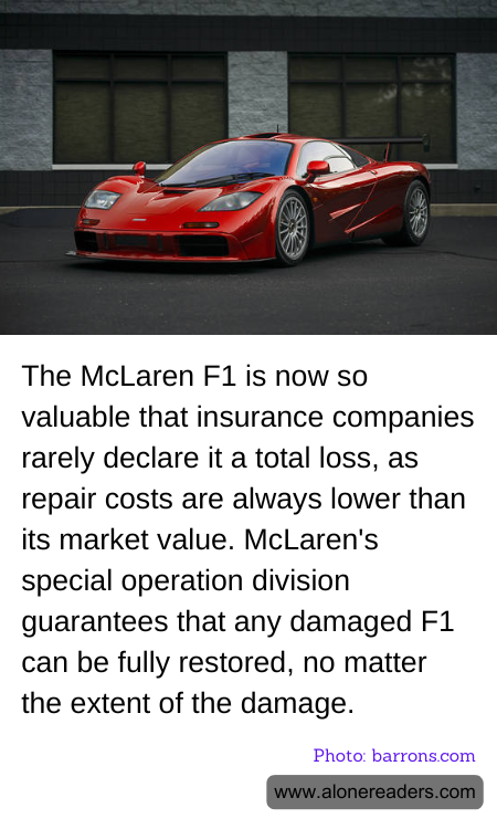 The McLaren F1 is now so valuable that insurance companies rarely declare it a total loss, as repair costs are always lower than its market value. McLaren's special operation division guarantees that any damaged F1 can be fully restored, no matter the extent of the damage.