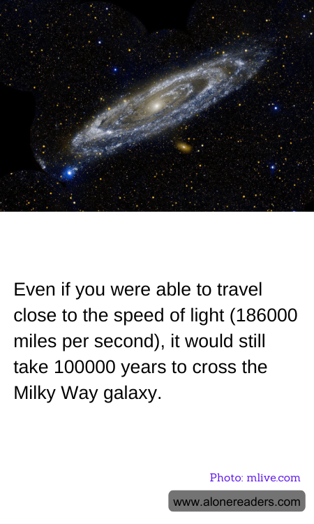 Even if you were able to travel close to the speed of light (186000 miles per second), it would still take 100000 years to cross the Milky Way galaxy.