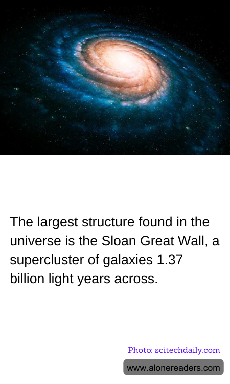 The largest structure found in the universe is the Sloan Great Wall, a supercluster of galaxies 1.37 billion light years across.
