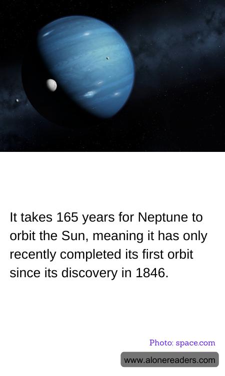 It takes 165 years for Neptune to orbit the Sun, meaning it has only recently completed its first orbit since its discovery in 1846.