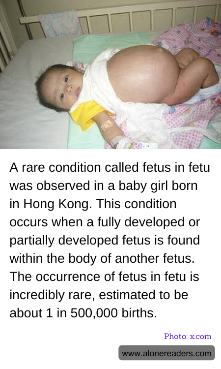 A rare condition called fetus in fetu was observed in a baby girl born in Hong Kong. This condition occurs when a fully developed or partially developed fetus is found within the body of another fetus. The occurrence of fetus in fetu is incredibly rare, estimated to be about 1 in 500,000 births.