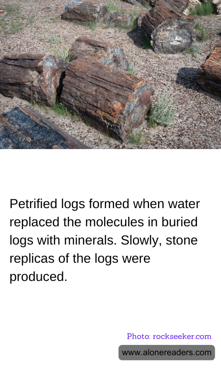 Petrified logs formed when water replaced the molecules in buried logs with minerals. Slowly, stone replicas of the logs were produced.