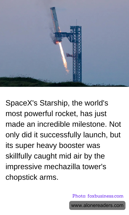 SpaceX's Starship, the world's most powerful rocket, has just made an incredible milestone. Not only did it successfully launch, but its super heavy booster was skillfully caught mid air by the impressive mechazilla tower's chopstick arms.