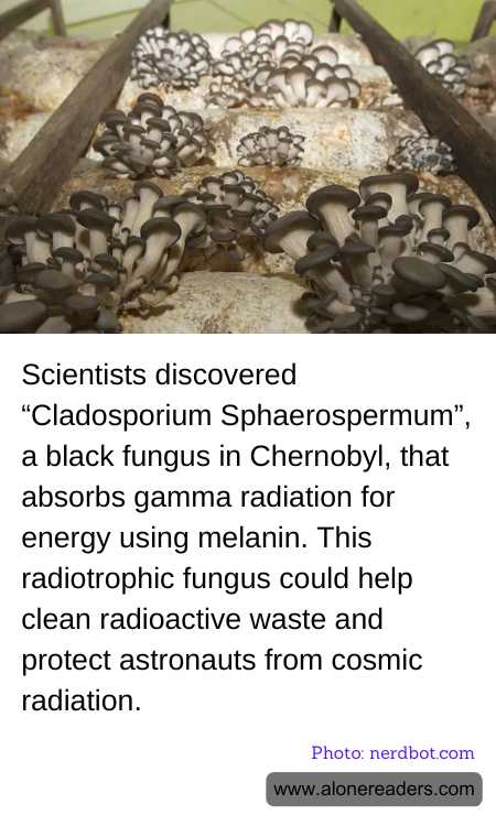 Scientists discovered “Cladosporium Sphaerospermum”, a black fungus in Chernobyl, that absorbs gamma radiation for energy using melanin. This radiotrophic fungus could help clean radioactive waste and protect astronauts from cosmic radiation.