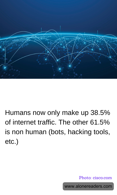 Humans now only make up 38.5% of internet traffic. The other 61.5% is non human (bots, hacking tools, etc.)