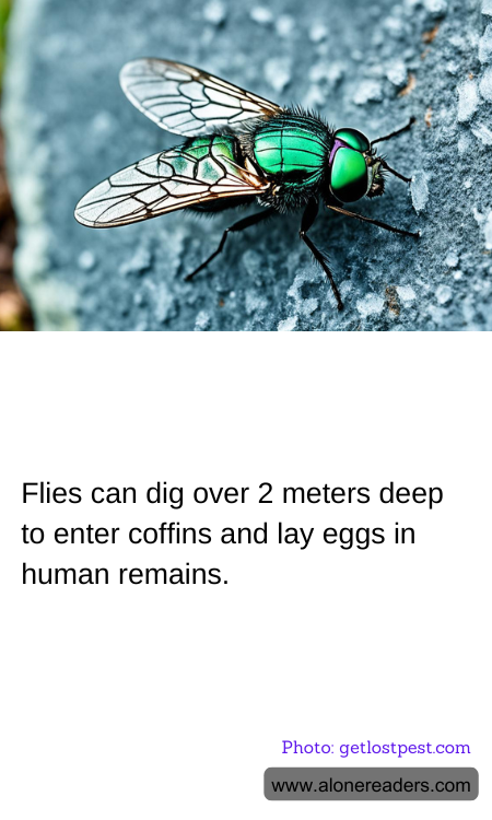 Flies can dig over 2 meters deep to enter coffins and lay eggs in human remains.