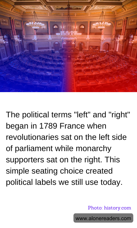 The political terms "left" and "right" began in 1789 France when revolutionaries sat on the left side of parliament while monarchy supporters sat on the right. This simple seating choice created political labels we still use today.