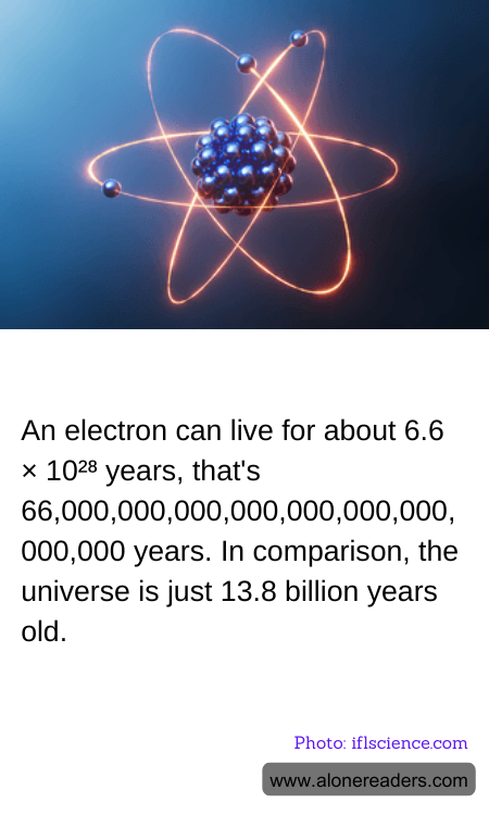 An electron can live for about 6.6 × 10²8 years, that's 66,000,000,000,000,000,000,000,000,000 years. In comparison, the universe is just 13.8 billion years old.